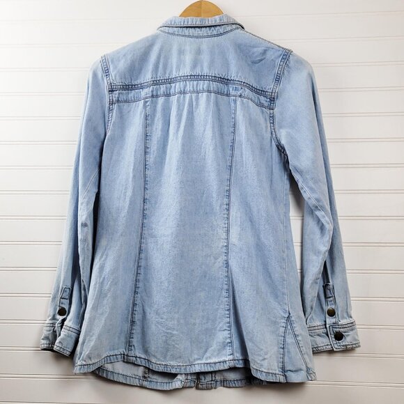 Anthropologie Fei Top Womens Extra Small Blue Western Jean Shirt Denim Snaps - Picture 6 of 9